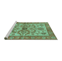 Sideview of Machine Washable Abstract Turquoise Modern Area Rugs, wshabs3998turq