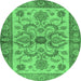 Round Machine Washable Abstract Emerald Green Modern Area Rugs, wshabs3998emgrn