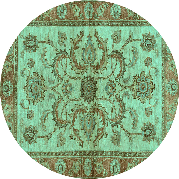 Round Machine Washable Abstract Turquoise Modern Area Rugs, wshabs3998turq