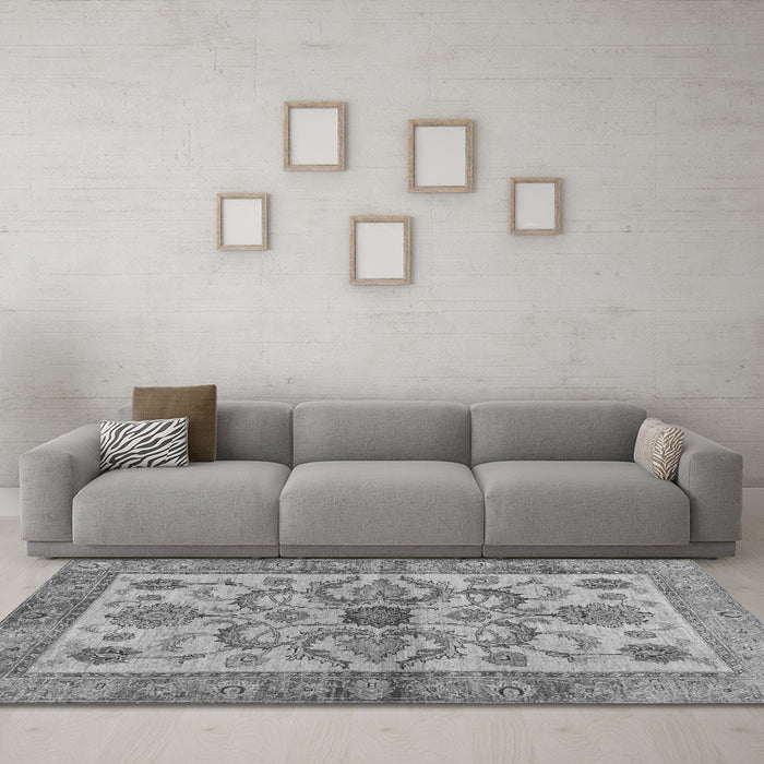 Machine Washable Abstract Gray Modern Rug in a Living Room,, wshabs3998gry