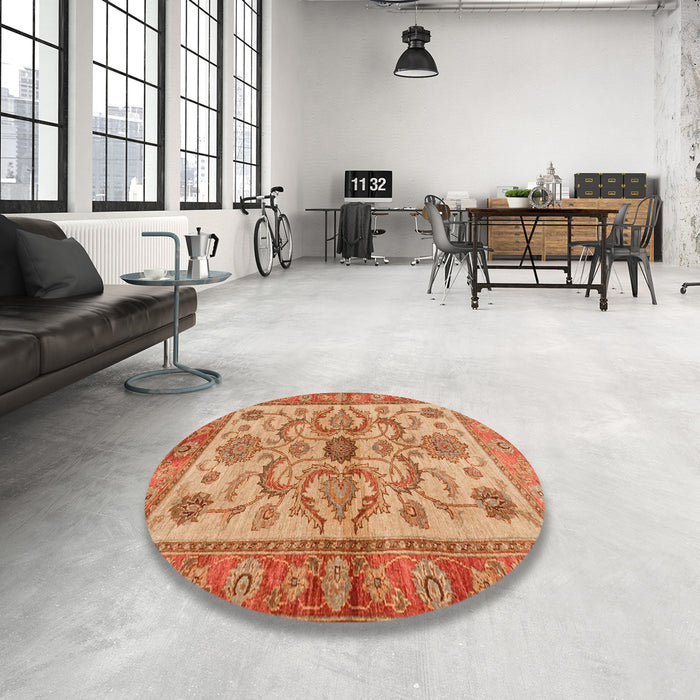 Round Abstract Orange Modern Rug in a Office, abs3998