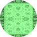 Round Machine Washable Abstract Emerald Green Modern Area Rugs, wshabs3999emgrn