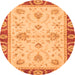 Round Machine Washable Abstract Orange Modern Area Rugs, wshabs3999org