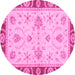 Round Machine Washable Abstract Pink Modern Rug, wshabs3999pnk