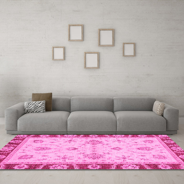 Machine Washable Abstract Pink Modern Rug in a Living Room, wshabs3999pnk