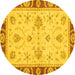 Round Machine Washable Abstract Yellow Modern Rug, wshabs3999yw