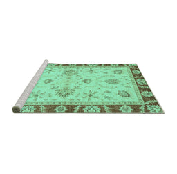 Sideview of Machine Washable Abstract Turquoise Modern Area Rugs, wshabs3999turq
