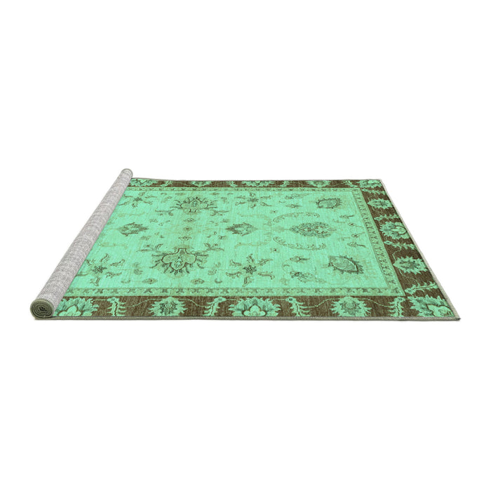 Sideview of Machine Washable Abstract Turquoise Modern Area Rugs, wshabs3999turq