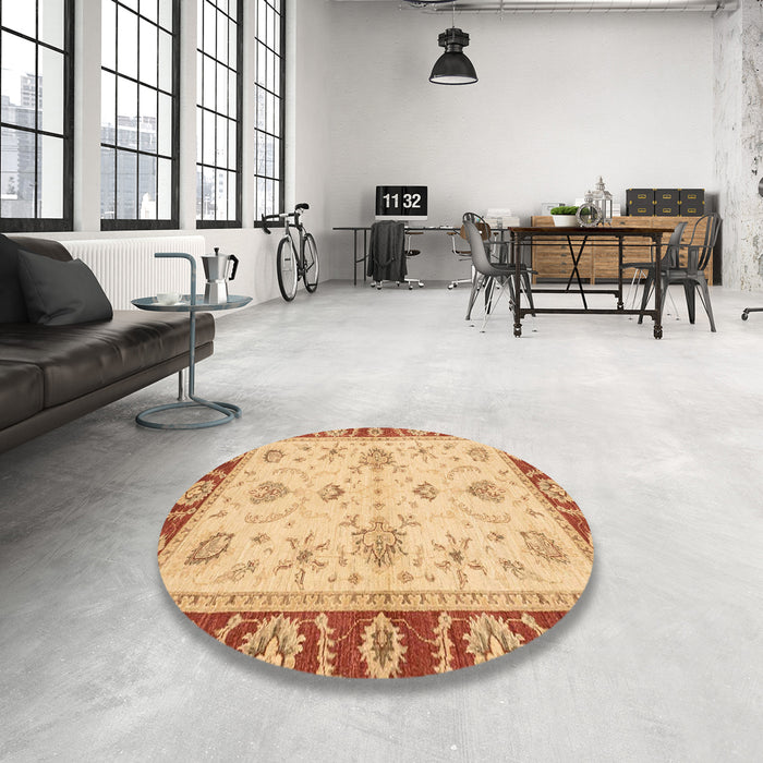 Round Abstract Orange Modern Rug in a Office, abs3999