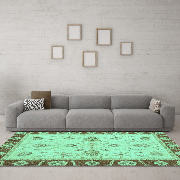 Machine Washable Abstract Turquoise Modern Area Rugs in a Living Room,, wshabs3999turq