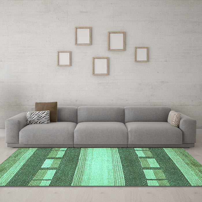 Machine Washable Abstract Turquoise Modern Area Rugs in a Living Room,, wshabs399turq