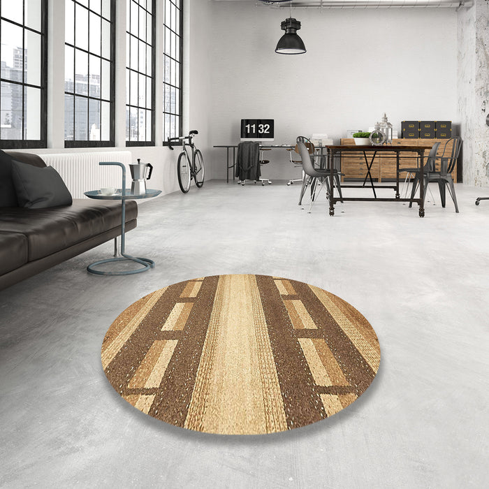 Round Abstract Light Brown Modern Rug in a Office, abs399