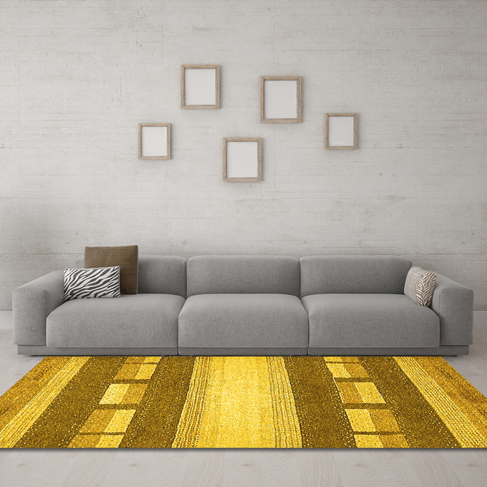 Machine Washable Abstract Yellow Modern Rug in a Living Room, wshabs399yw