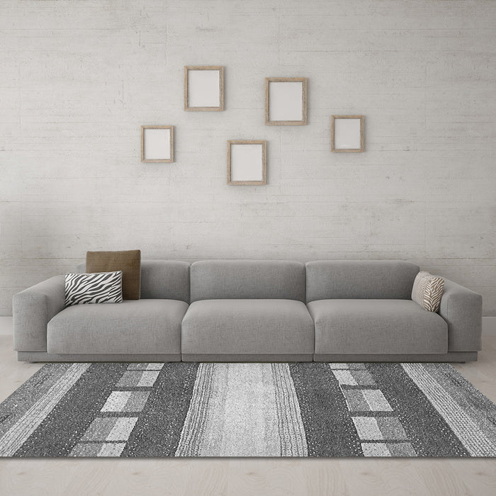 Machine Washable Abstract Gray Modern Rug in a Living Room,, wshabs399gry