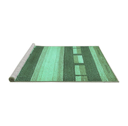 Sideview of Machine Washable Abstract Turquoise Modern Area Rugs, wshabs399turq