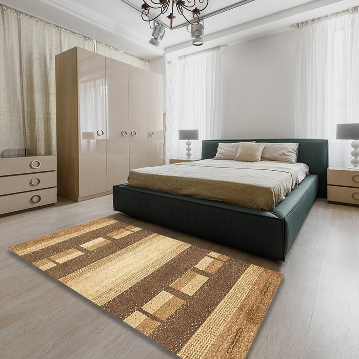 Abstract Light Brown Modern Rug in a Bedroom, abs399