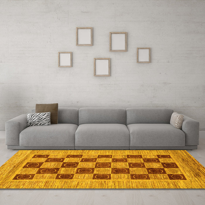 Machine Washable Checkered Yellow Modern Rug in a Living Room, wshabs3yw