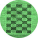 Round Checkered Emerald Green Modern Rug, abs3emgrn