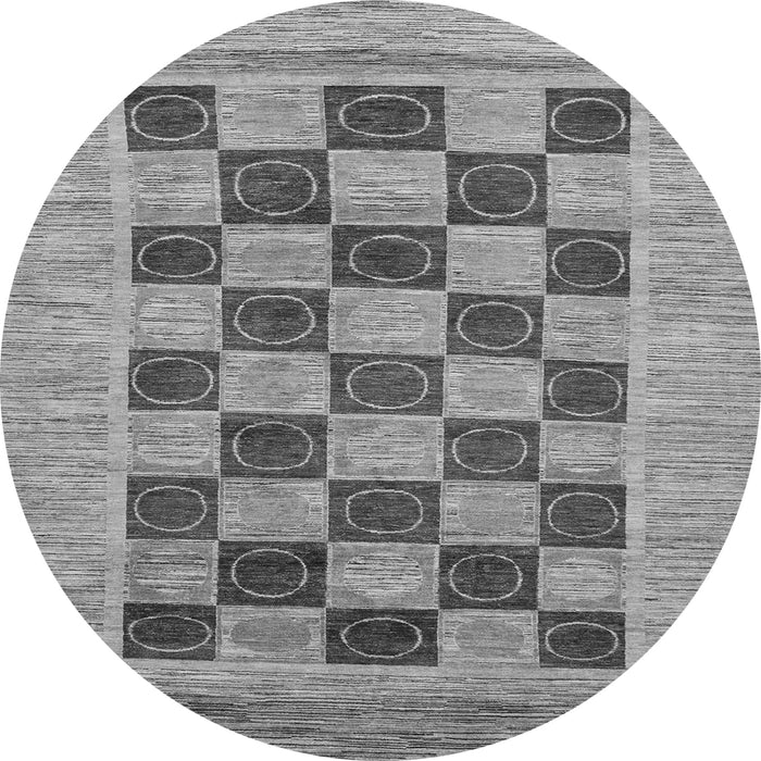 Round Machine Washable Checkered Gray Modern Rug, wshabs3gry