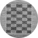 Round Machine Washable Checkered Gray Modern Rug, wshabs3gry