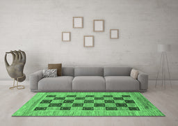 Machine Washable Checkered Emerald Green Modern Area Rugs in a Living Room,, wshabs3emgrn