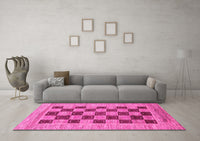 Machine Washable Checkered Pink Modern Rug, wshabs3pnk