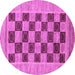 Round Machine Washable Checkered Purple Modern Area Rugs, wshabs3pur