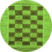 Round Machine Washable Checkered Green Modern Area Rugs, wshabs3grn