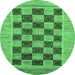 Round Machine Washable Checkered Emerald Green Modern Area Rugs, wshabs3emgrn