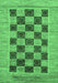 Machine Washable Checkered Emerald Green Modern Area Rugs, wshabs3emgrn