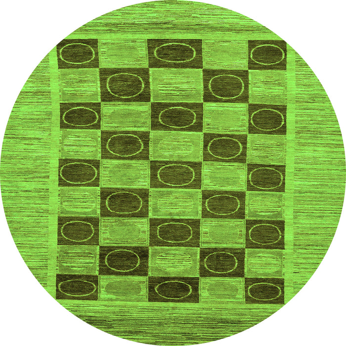 Round Checkered Green Modern Rug, abs3grn