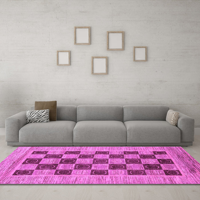 Machine Washable Checkered Purple Modern Area Rugs in a Living Room, wshabs3pur