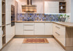 Abstract Orange Checkered Rug in a Kitchen, abs3