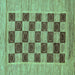 Square Machine Washable Checkered Turquoise Modern Area Rugs, wshabs3turq