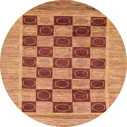 Round Machine Washable Abstract Orange Rug, wshabs3