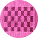 Round Checkered Pink Modern Rug, abs3pnk