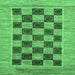 Square Machine Washable Checkered Emerald Green Modern Area Rugs, wshabs3emgrn