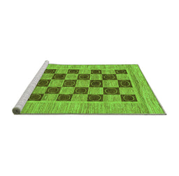 Sideview of Machine Washable Checkered Green Modern Area Rugs, wshabs3grn