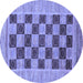 Round Checkered Blue Modern Rug, abs3blu