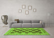 Machine Washable Checkered Green Modern Area Rugs in a Living Room,, wshabs3grn