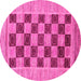 Round Machine Washable Checkered Pink Modern Rug, wshabs3pnk