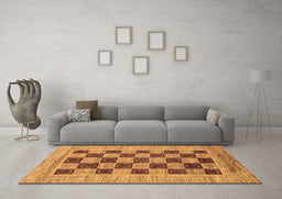Machine Washable Checkered Brown Modern Rug in a Living Room,, wshabs3brn