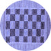 Round Machine Washable Checkered Blue Modern Rug, wshabs3blu
