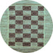 Round Checkered Light Blue Modern Rug, abs3lblu