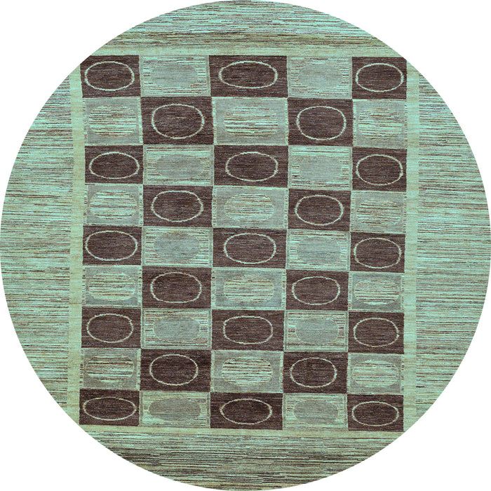Round Machine Washable Checkered Light Blue Modern Rug, wshabs3lblu