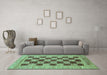 Machine Washable Checkered Turquoise Modern Area Rugs in a Living Room,, wshabs3turq