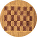 Round Machine Washable Checkered Brown Modern Rug, wshabs3brn