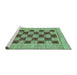 Sideview of Machine Washable Checkered Turquoise Modern Area Rugs, wshabs3turq