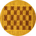 Round Machine Washable Checkered Yellow Modern Rug, wshabs3yw