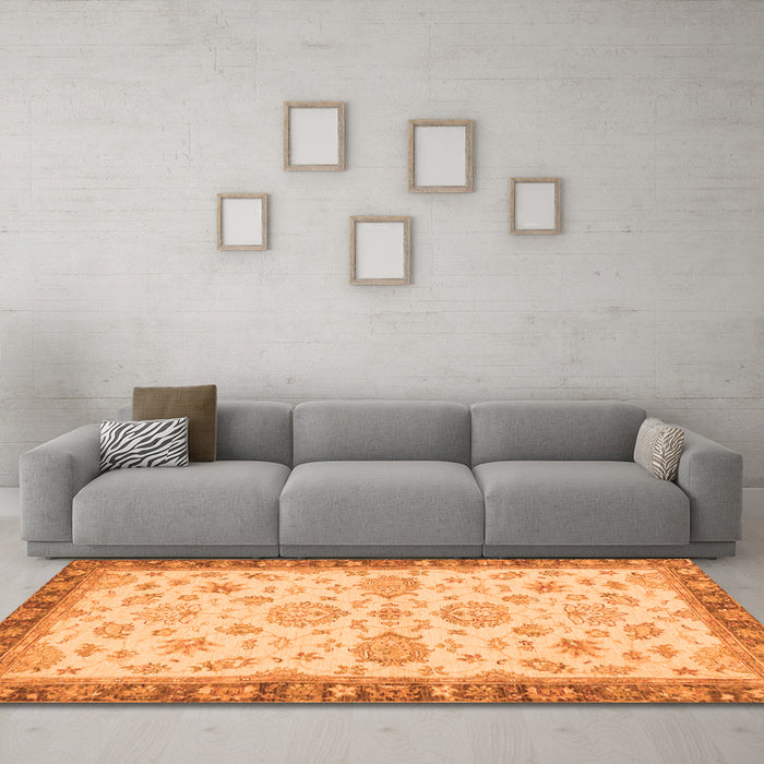 Machine Washable Oriental Orange Traditional Area Rugs in a Living Room, wshabs4000org